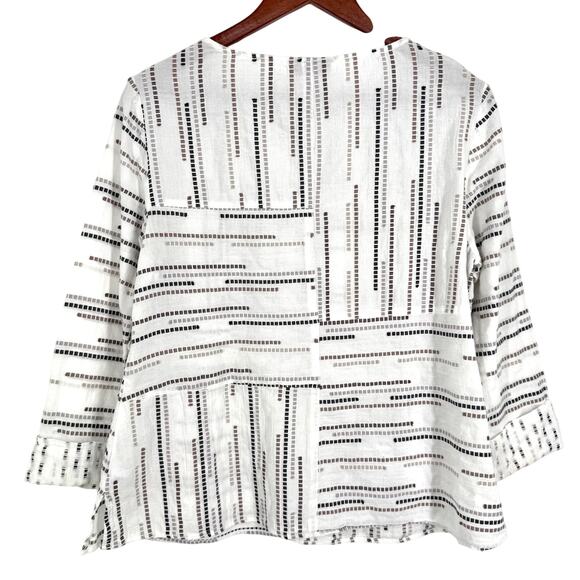 Habitat Sz XS White Brown Wearable Art to Wear Artsy Blouse Shirt Top Summer - Picture 7 of 7